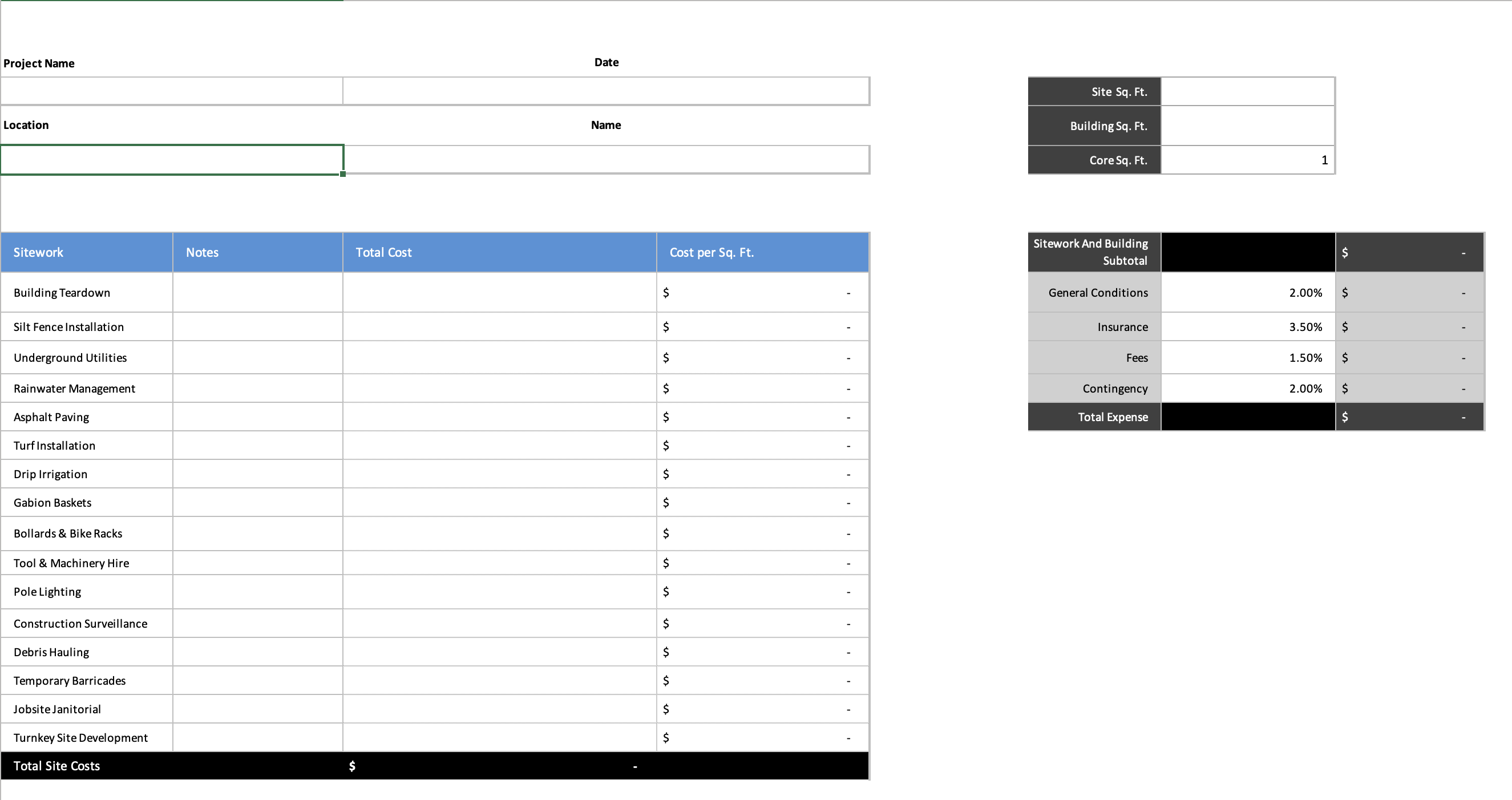 Commercial Construction Budget Template Preview